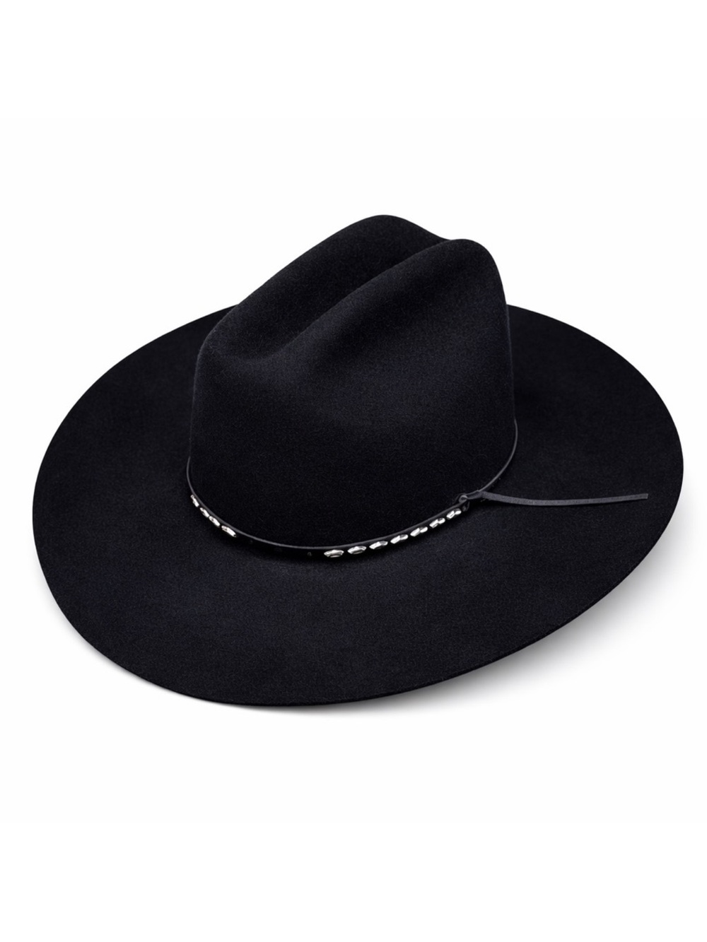 Renegade Black Wool Felt Cowboy Hat Wide Brim Concho Fedora Western Size 7 1/4